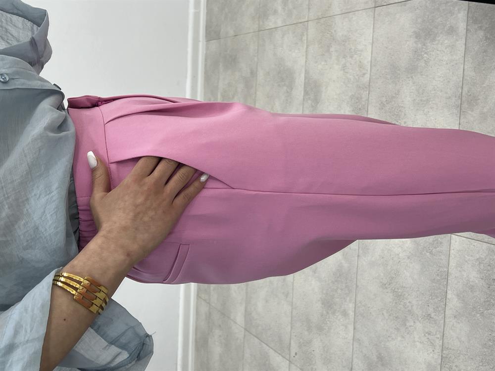 Arka Beli̇ Lasti̇kli̇ Kumaş Pantolon Toz Pembe