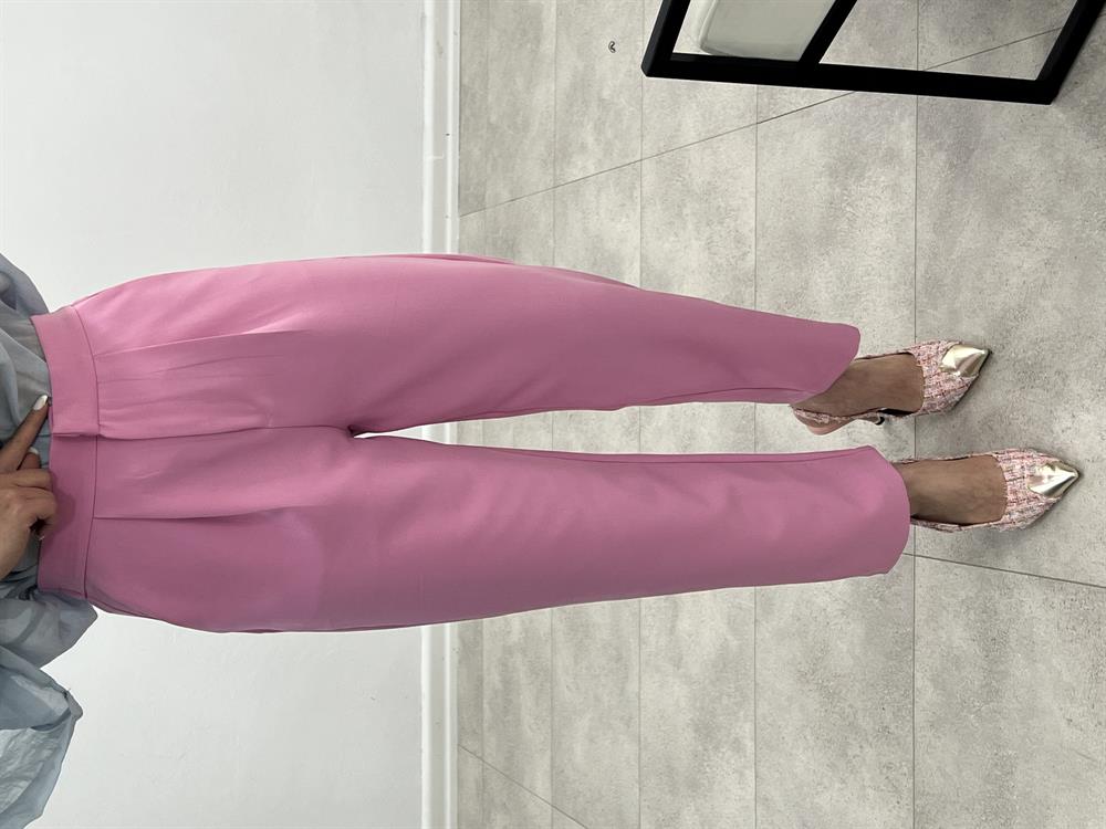 Arka Beli̇ Lasti̇kli̇ Kumaş Pantolon Toz Pembe