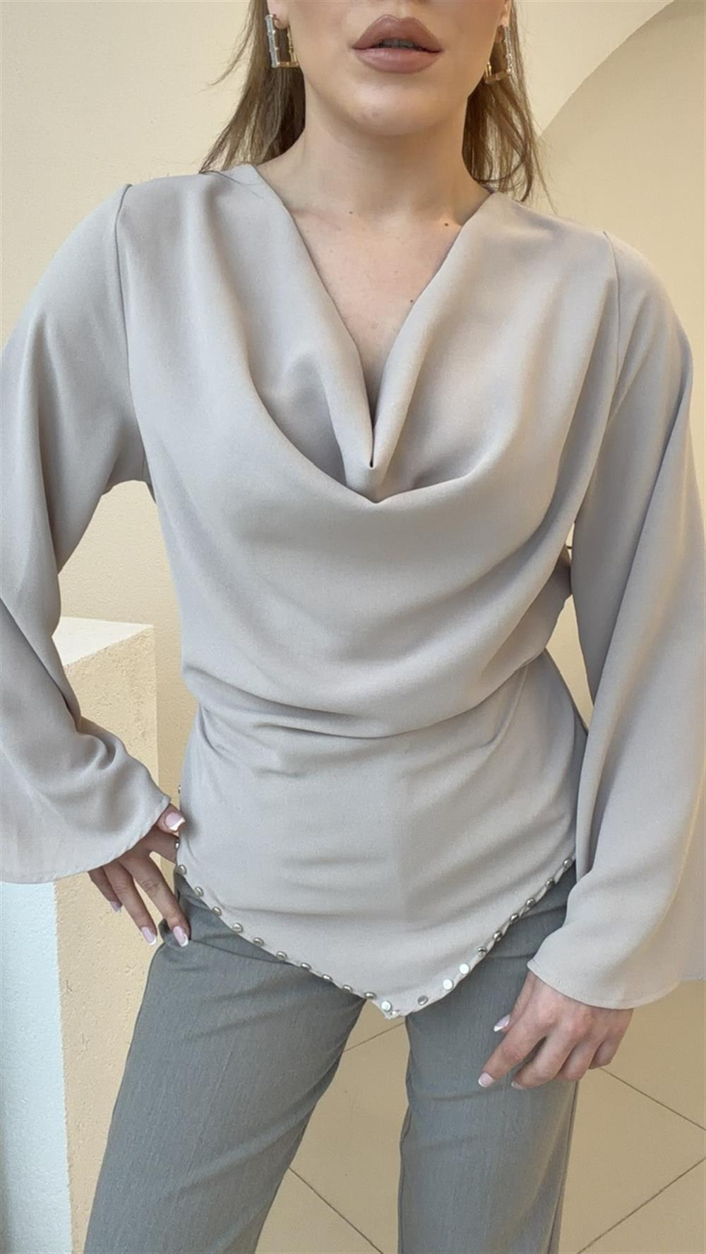 ARKADAN BAĞLAMALI DEGAJE BLUZ TAŞ