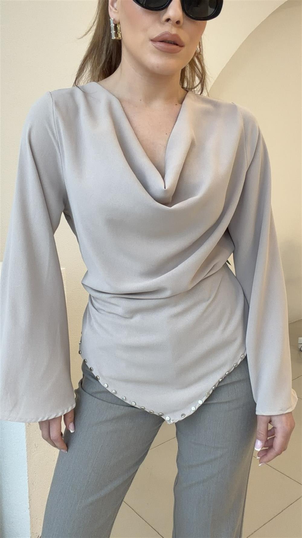 ARKADAN BAĞLAMALI DEGAJE BLUZ TAŞ