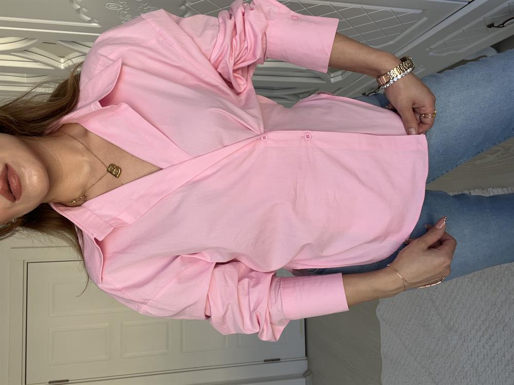 Arkadan Bağlamali Tasarim Popli̇n Gömlek Pembe