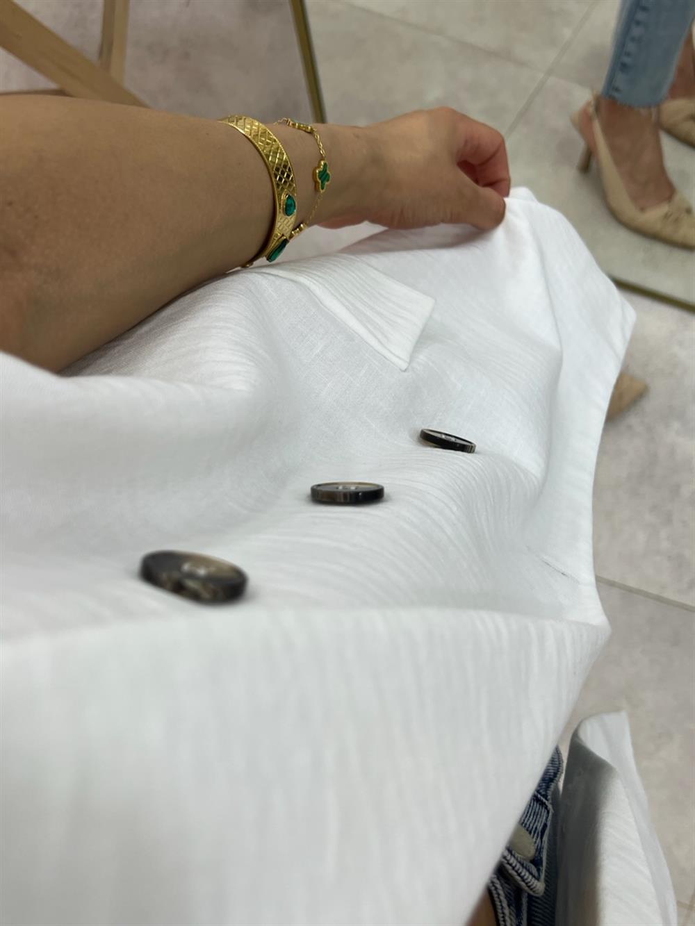 Astarli Blazer Yelek - Beyaz