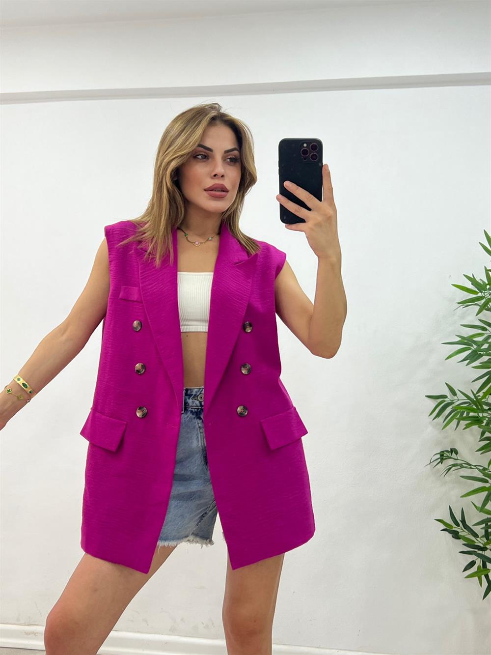 Astarli Blazer Yelek - Fuşya