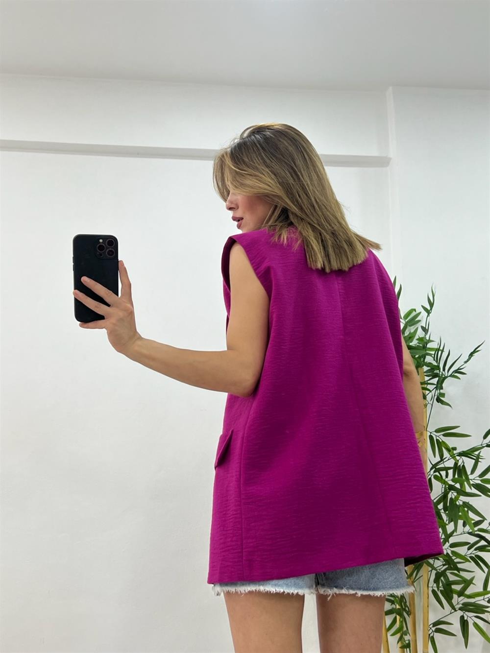 Astarli Blazer Yelek - Fuşya