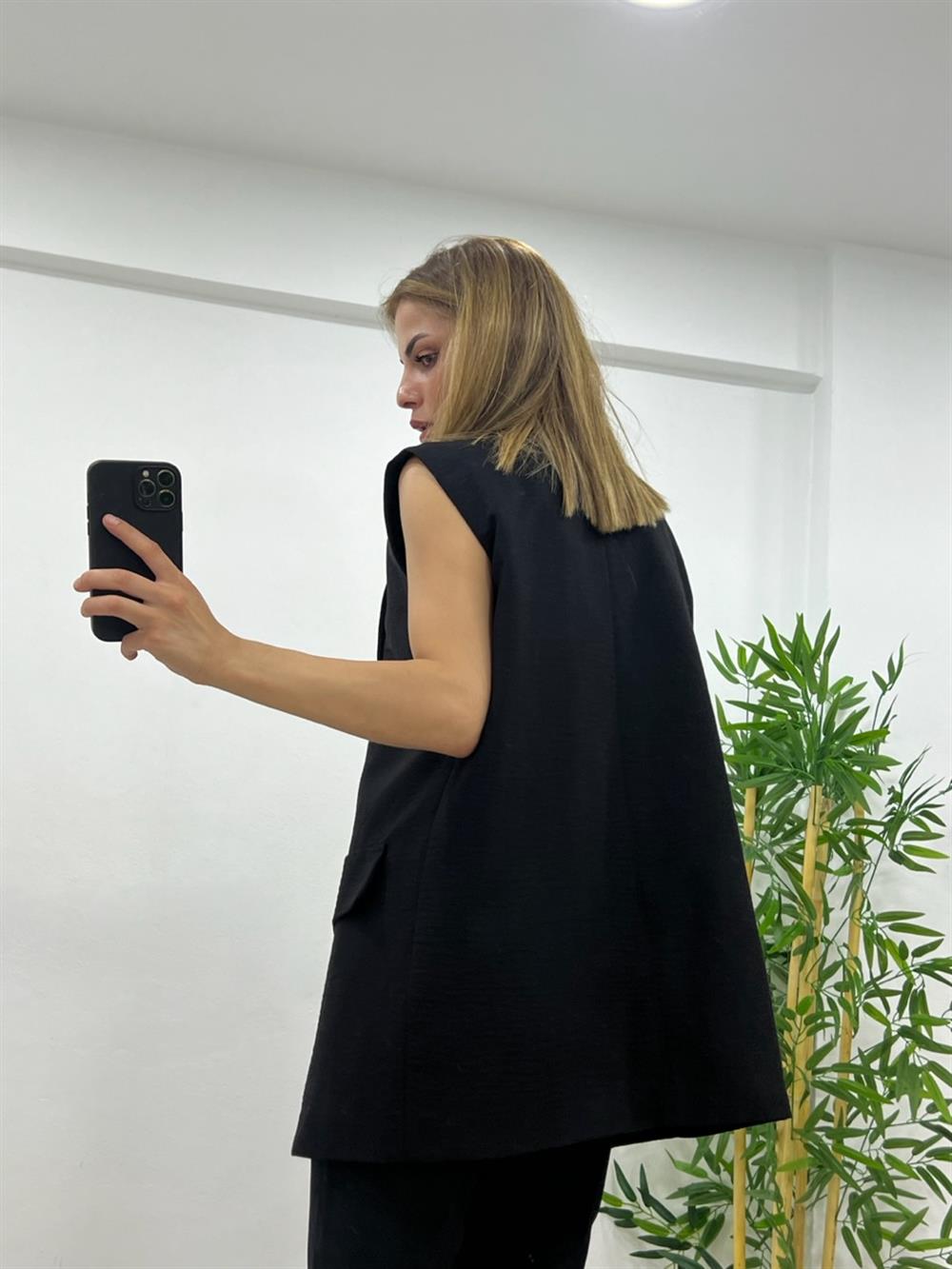 Astarli Blazer Yelek - Siyah