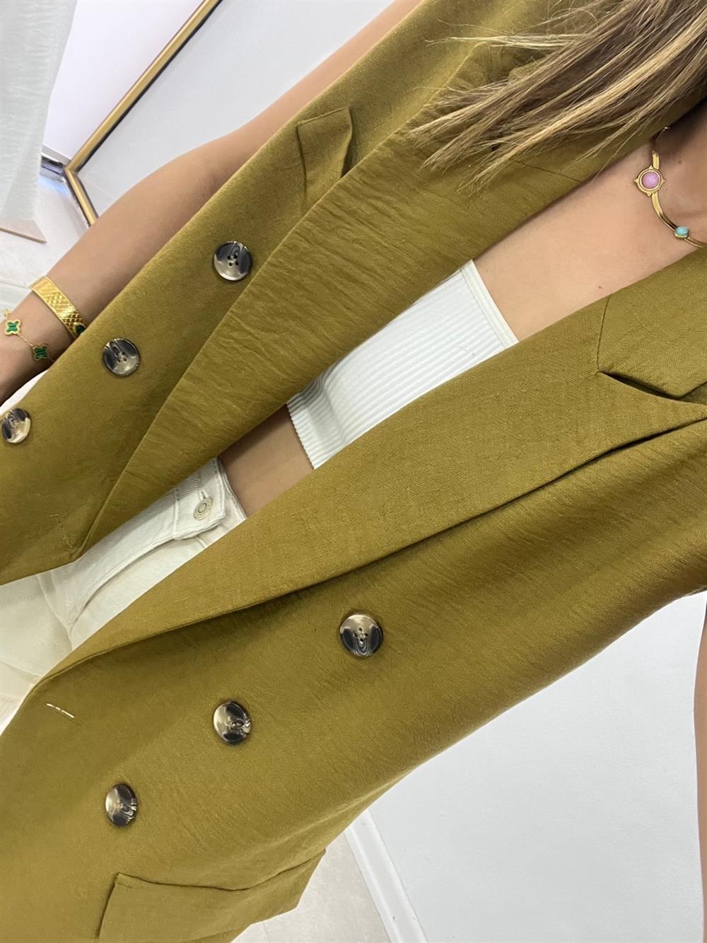 Astarli Blazer Yelek - Yağ Yeşili