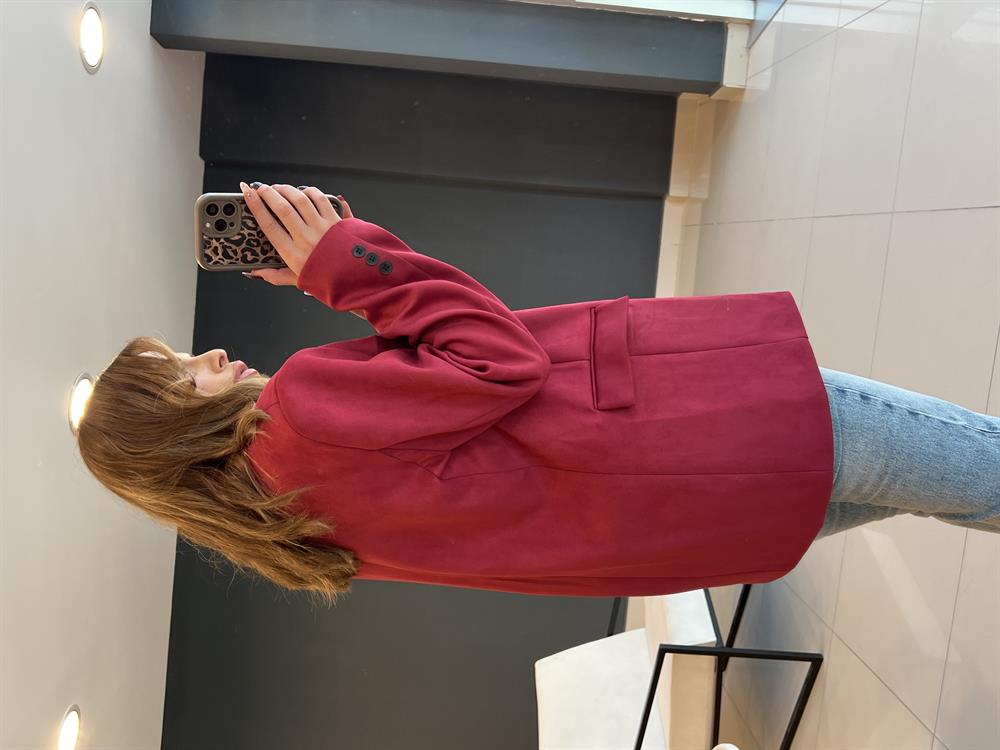 Astarli Süet Blazer Ceket Bordo