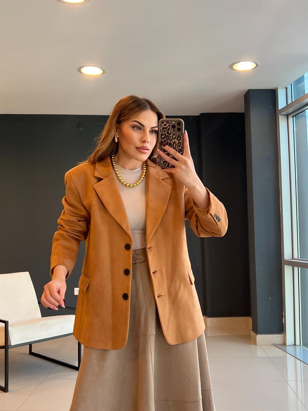 Astarli Süet Blazer Ceket Tarçin