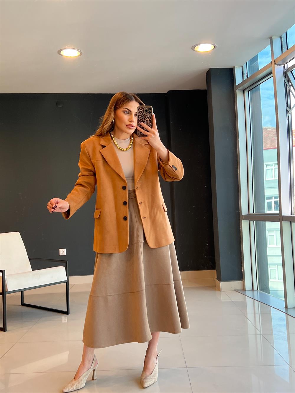 Astarli Süet Blazer Ceket Tarçin