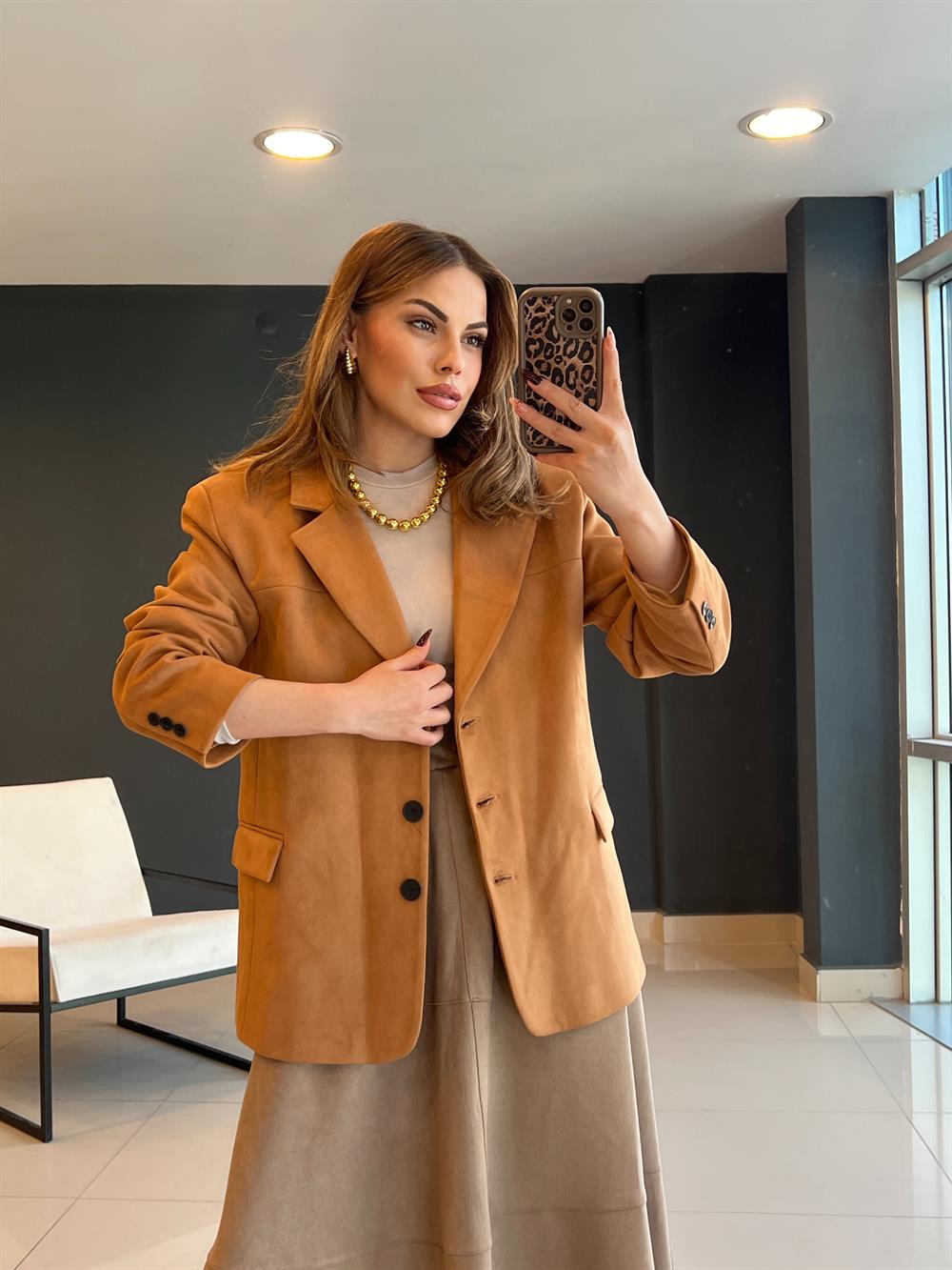 Astarli Süet Blazer Ceket Tarçin