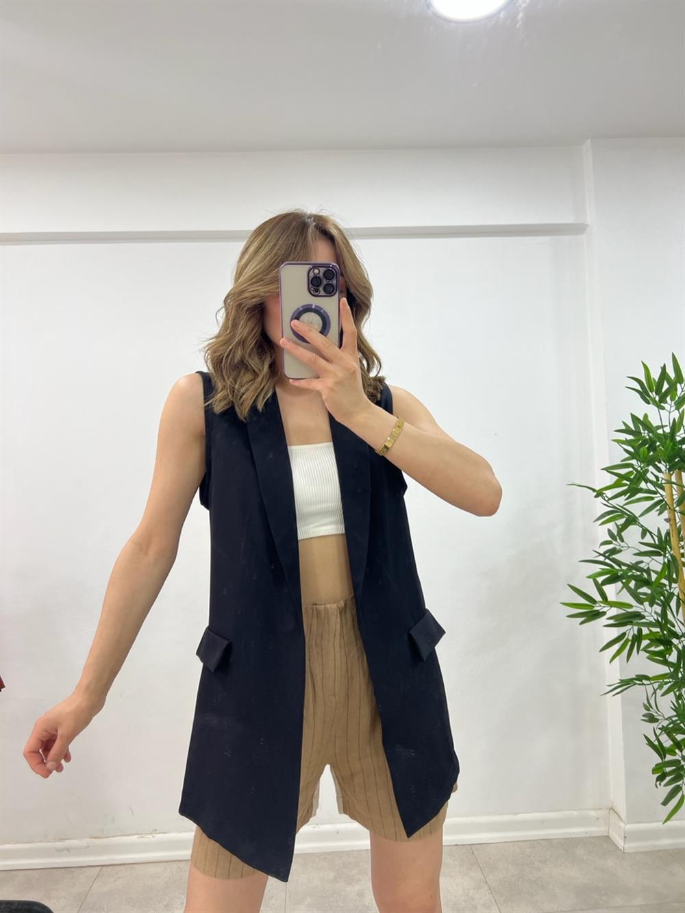 Astarsiz Kumaş Yelek Si̇yah