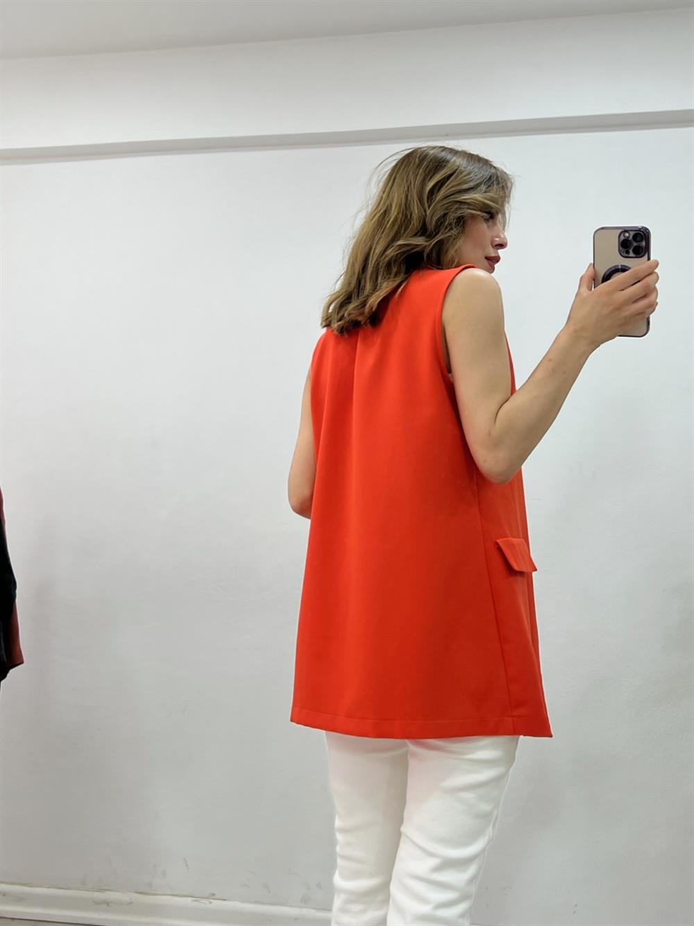 Astarsiz Kumaş Yelek Turuncu