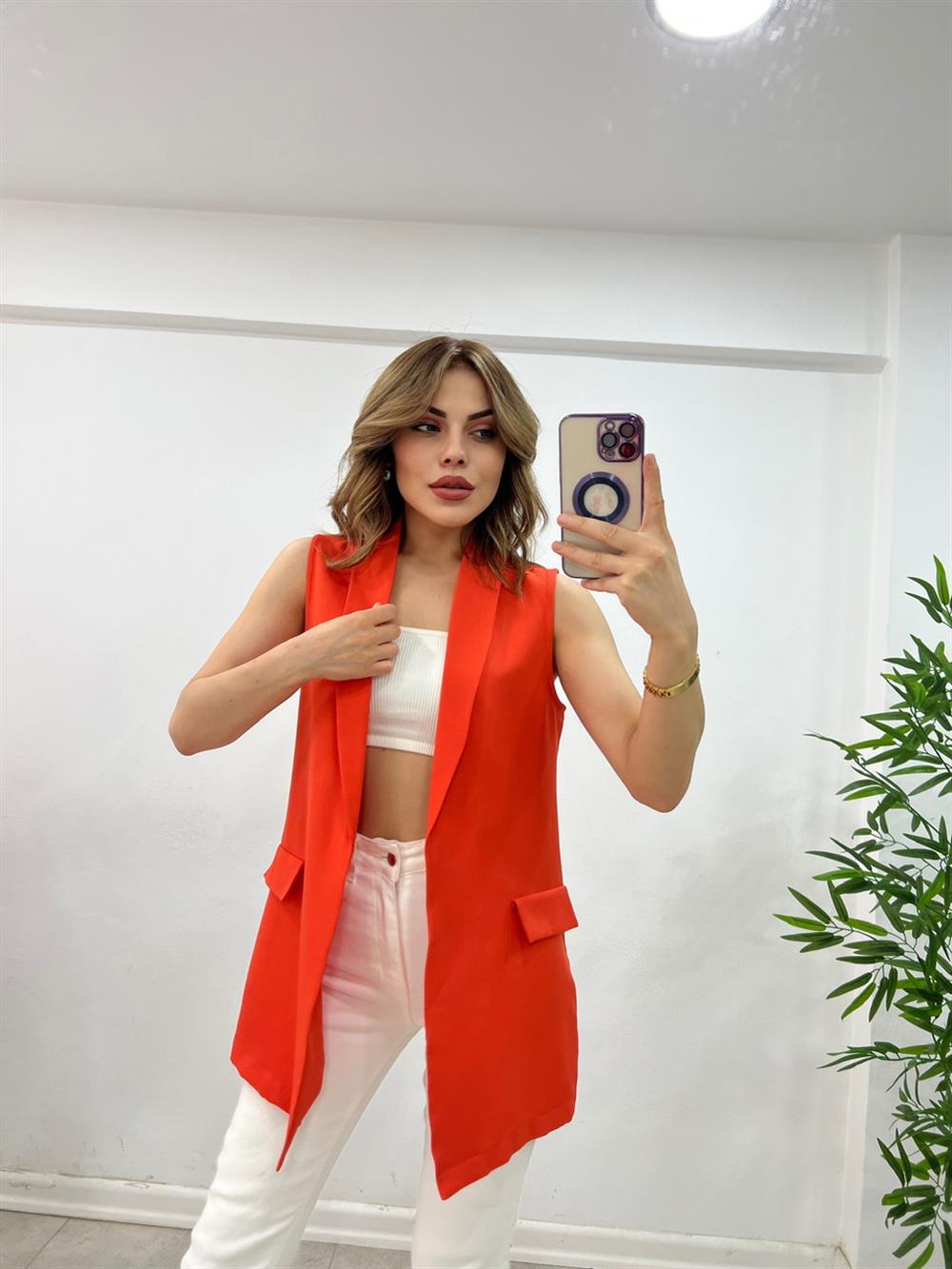 Astarsiz Kumaş Yelek Turuncu