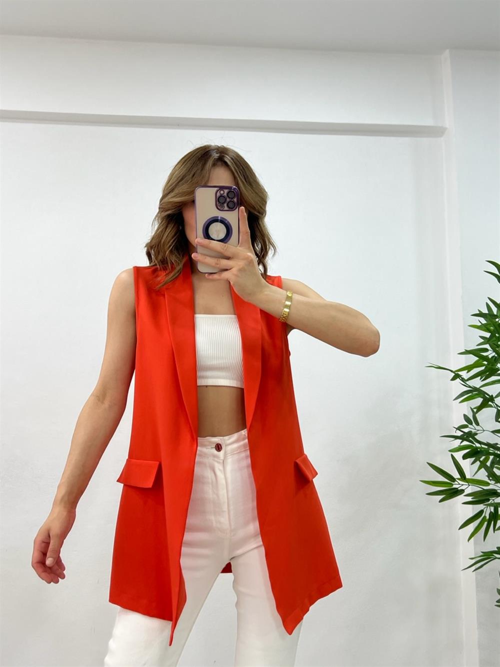 Astarsiz Kumaş Yelek Turuncu