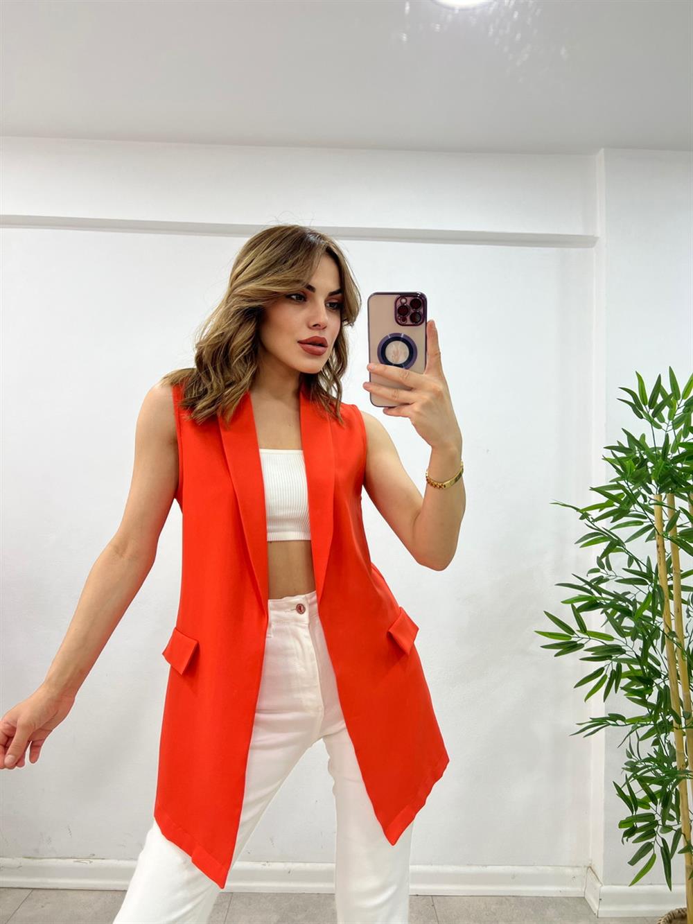 Astarsiz Kumaş Yelek Turuncu