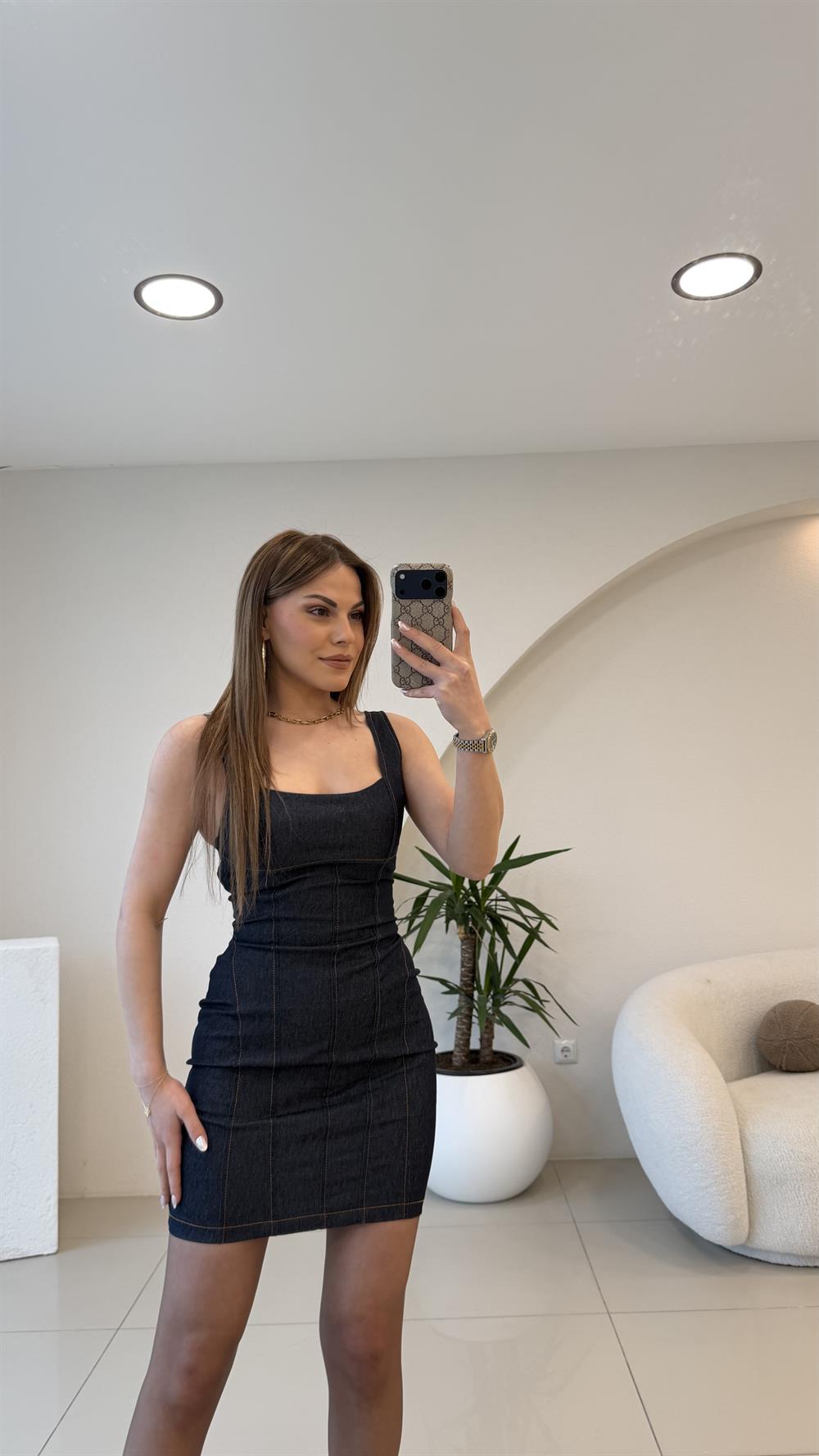 AYARLANABİLİR ASKILI LİKRALI ELBİSE LACİ