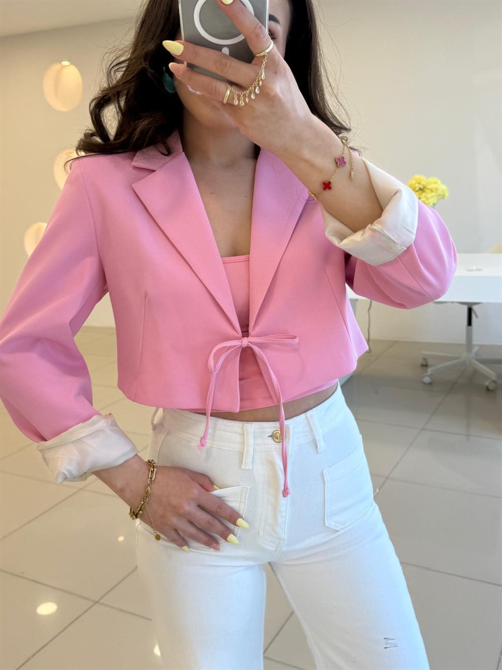 BAĞLAMA DETAYLI BLAZER CEKET PEMBE
