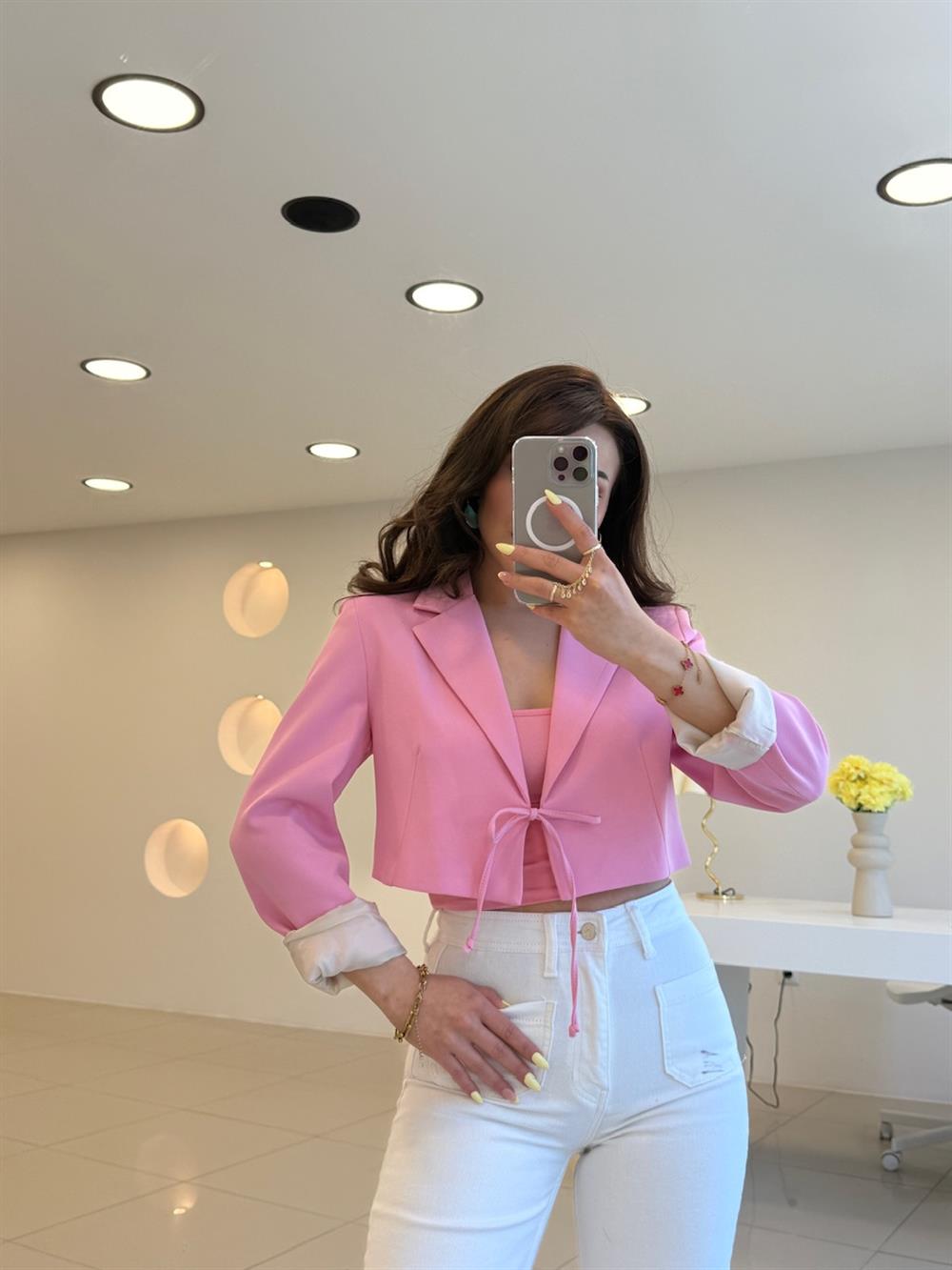 BAĞLAMA DETAYLI BLAZER CEKET PEMBE