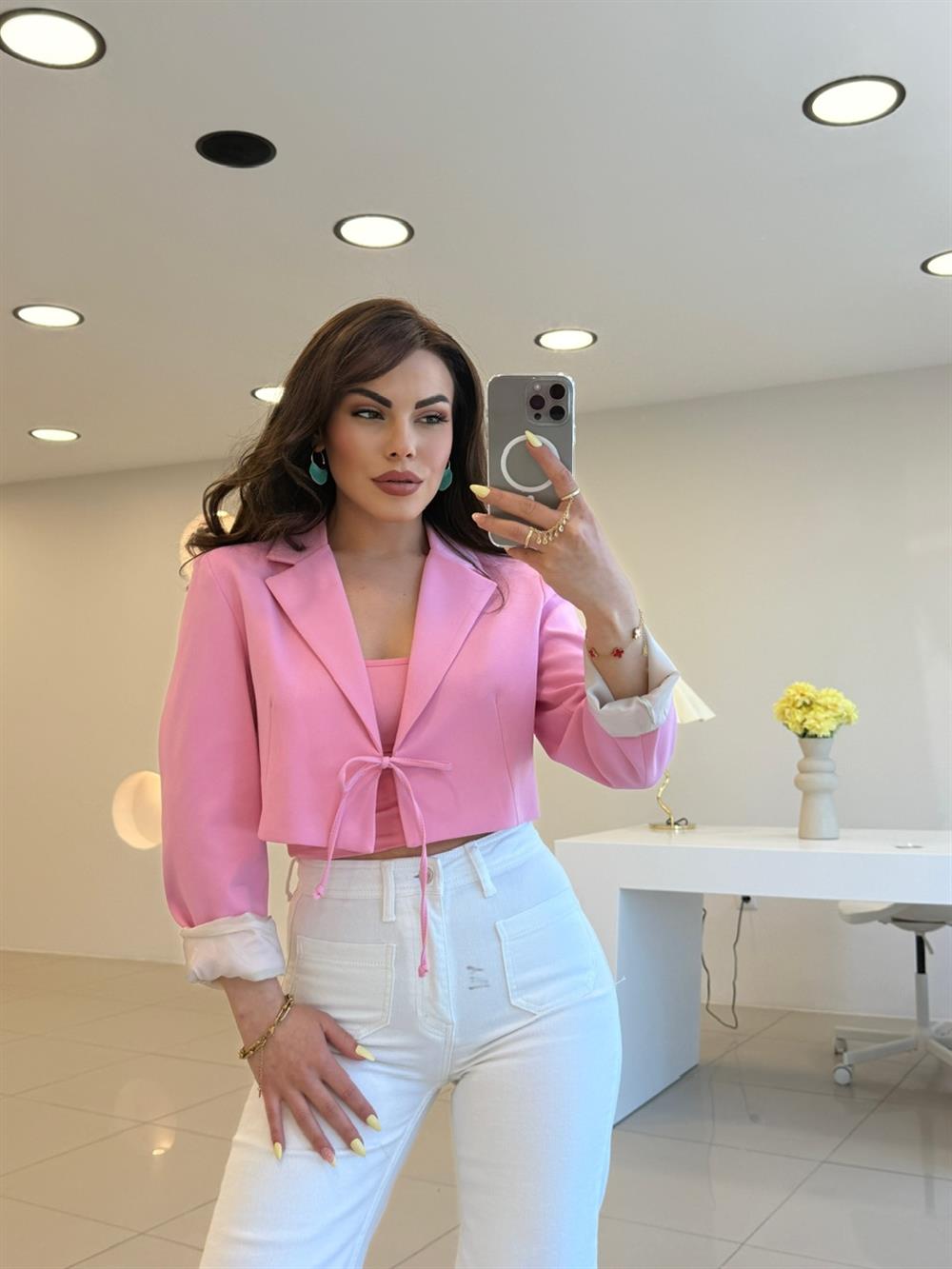 BAĞLAMA DETAYLI BLAZER CEKET PEMBE