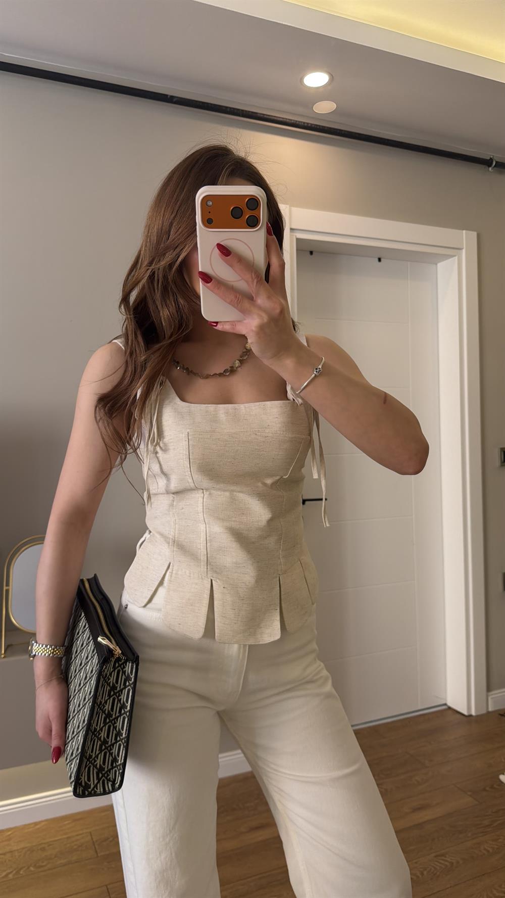 Bağlama Detaylı Keten Korse Bluz