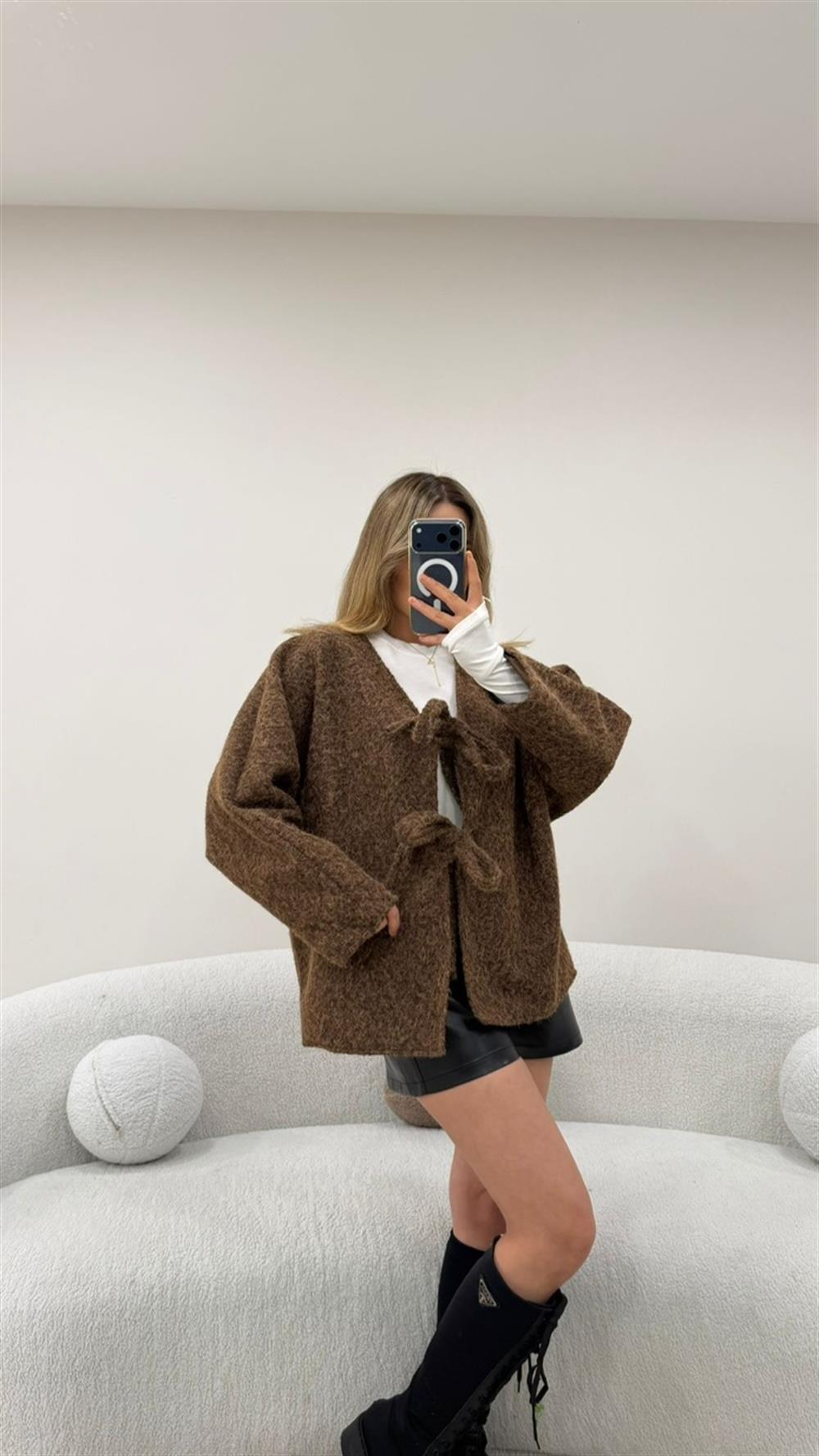 BAĞLAMALI KAŞE CEKET KAHVE