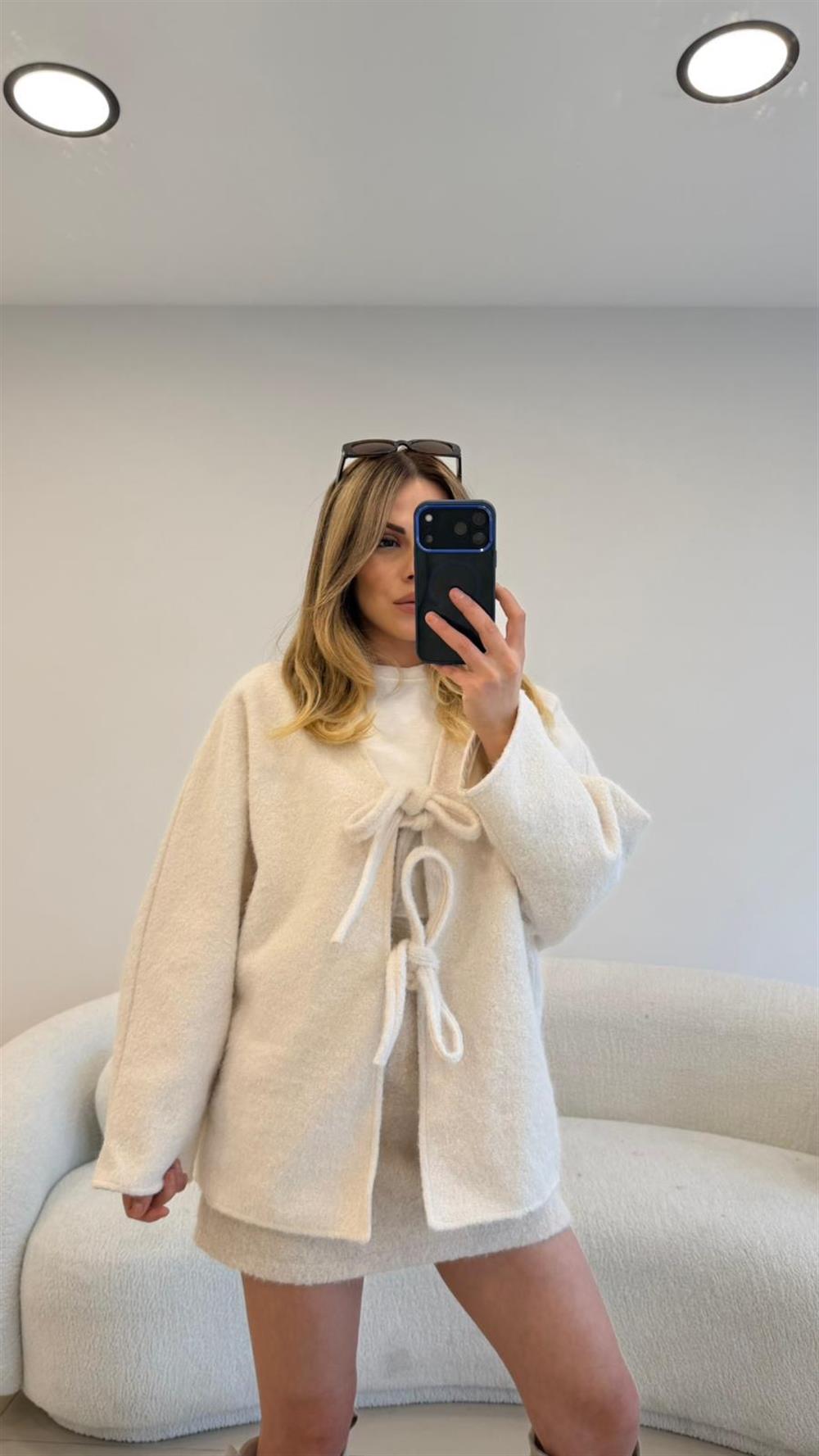 BAĞLAMALI KAŞE CEKET EKRU