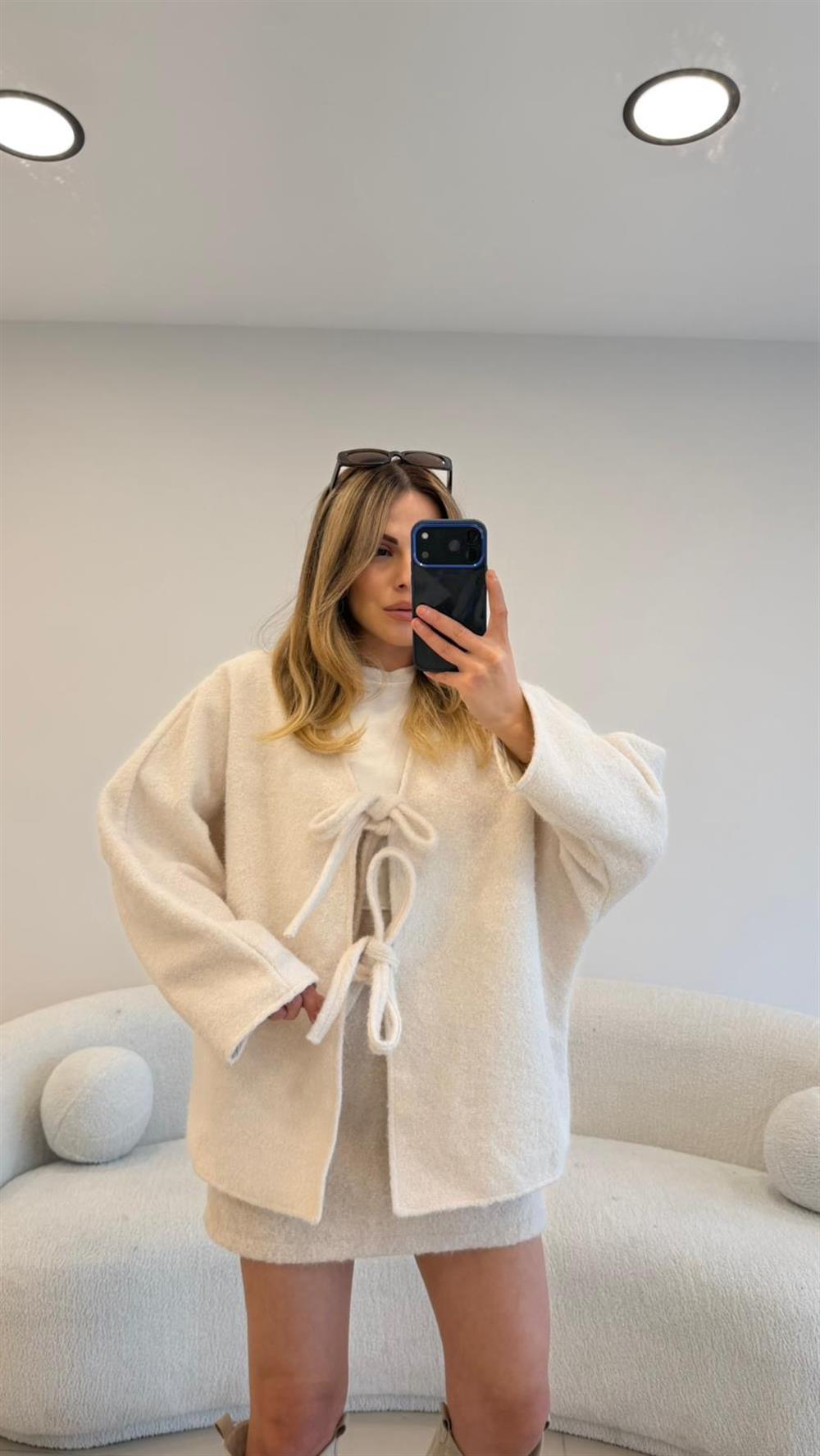 BAĞLAMALI KAŞE CEKET EKRU