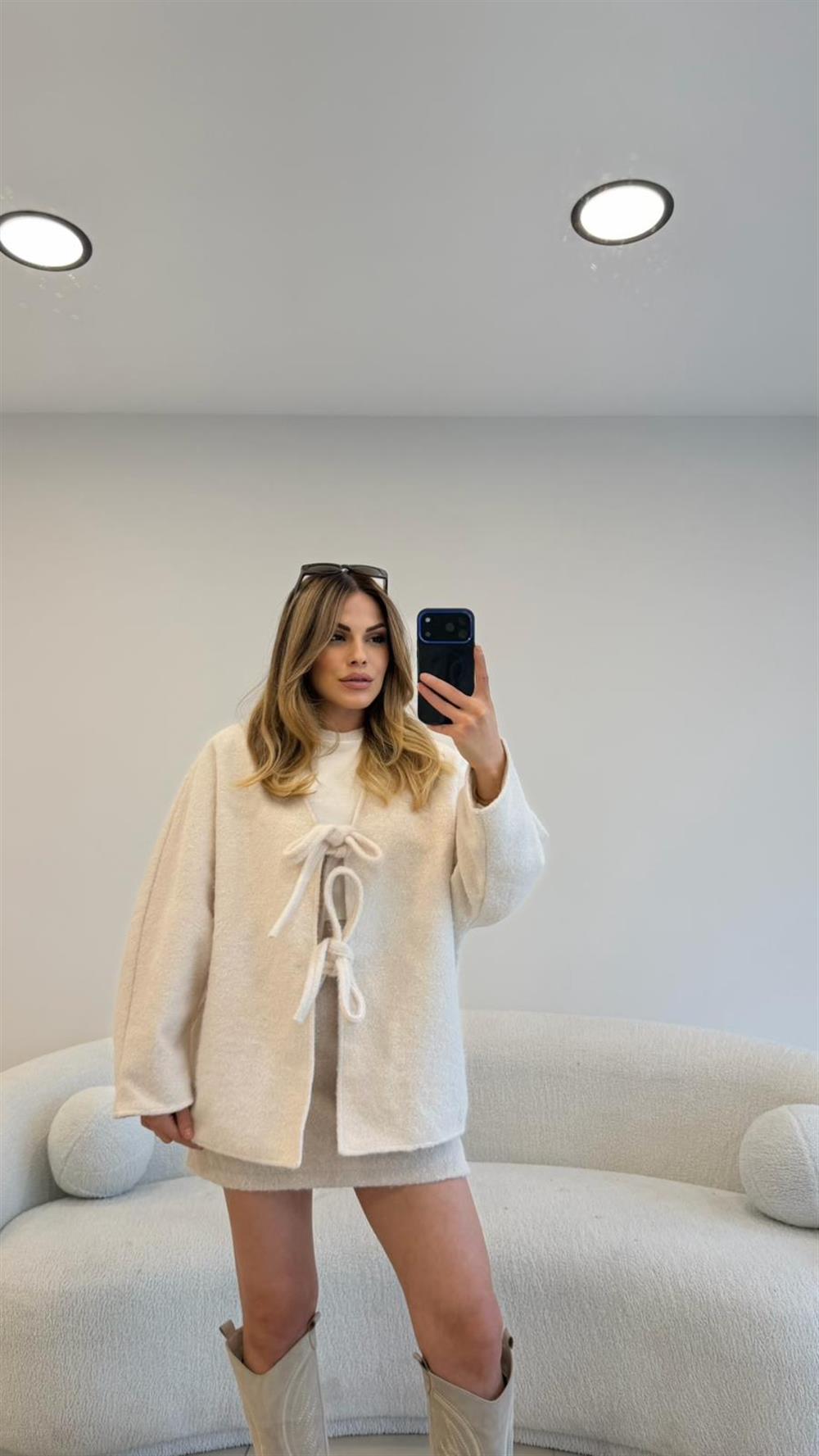 BAĞLAMALI KAŞE CEKET EKRU