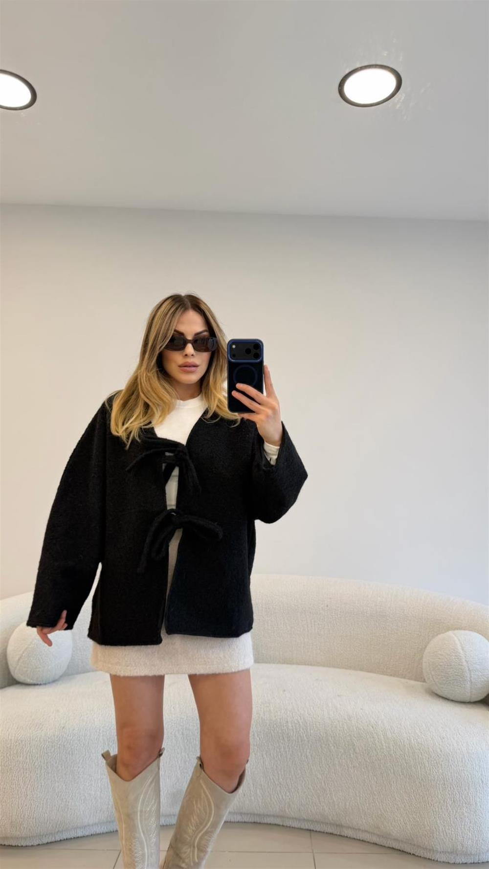 BAĞLAMALI KAŞE CEKET SİYAH