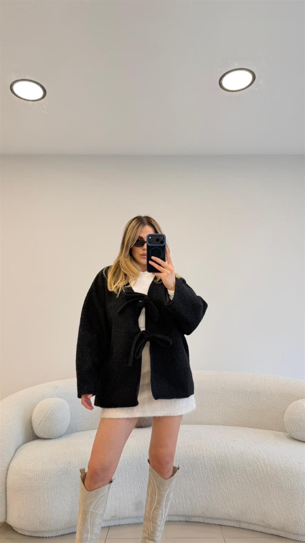 BAĞLAMALI KAŞE CEKET SİYAH