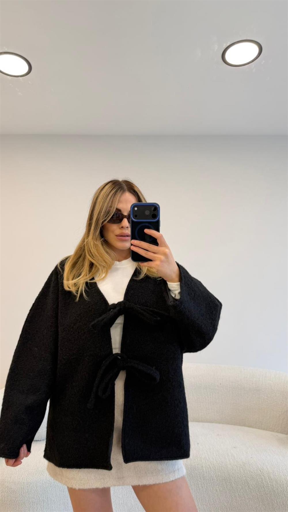 BAĞLAMALI KAŞE CEKET SİYAH