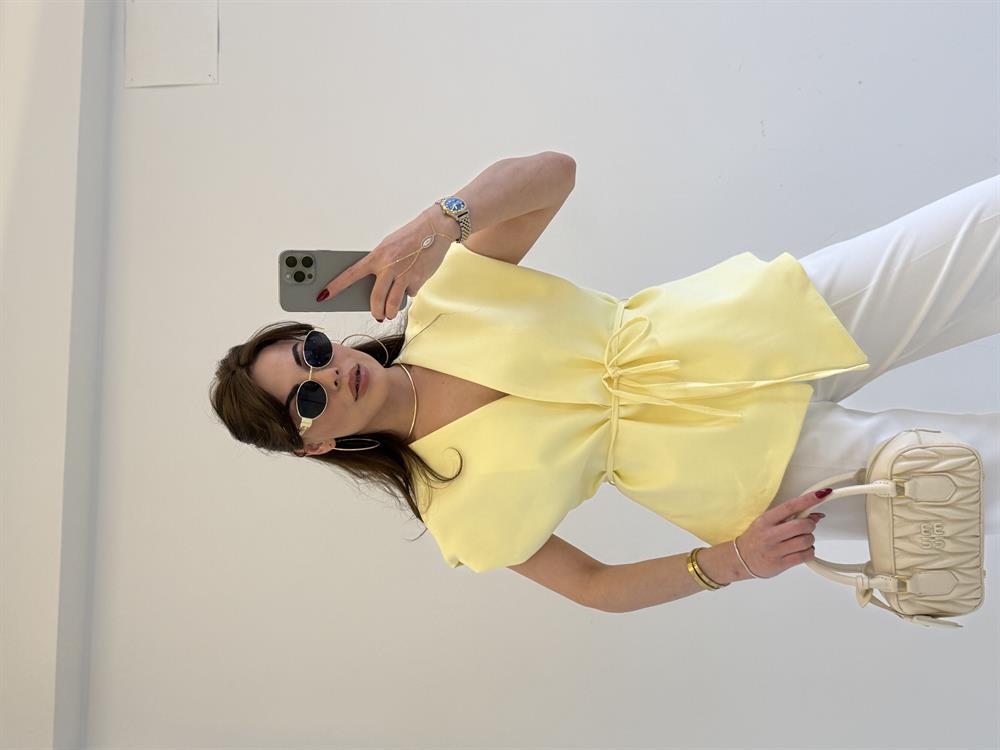 BAĞLAMALI TASARIM YELEK SARI