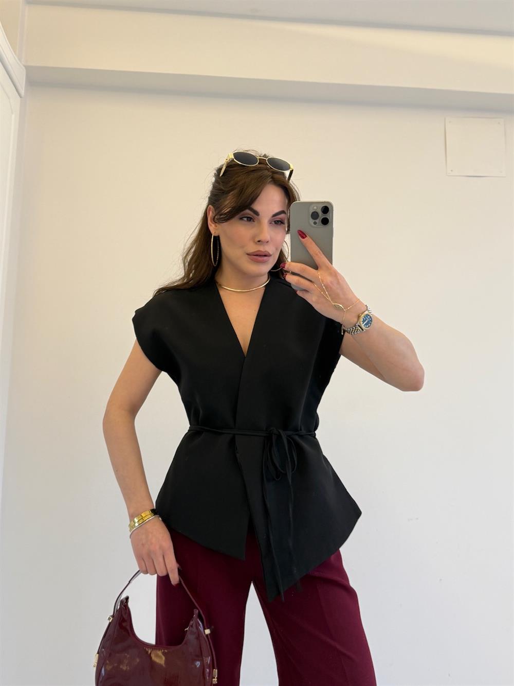 BAĞLAMALI TASARIM YELEK SİYAH