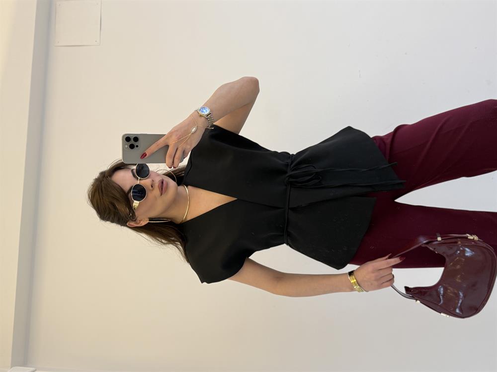 BAĞLAMALI TASARIM YELEK SİYAH