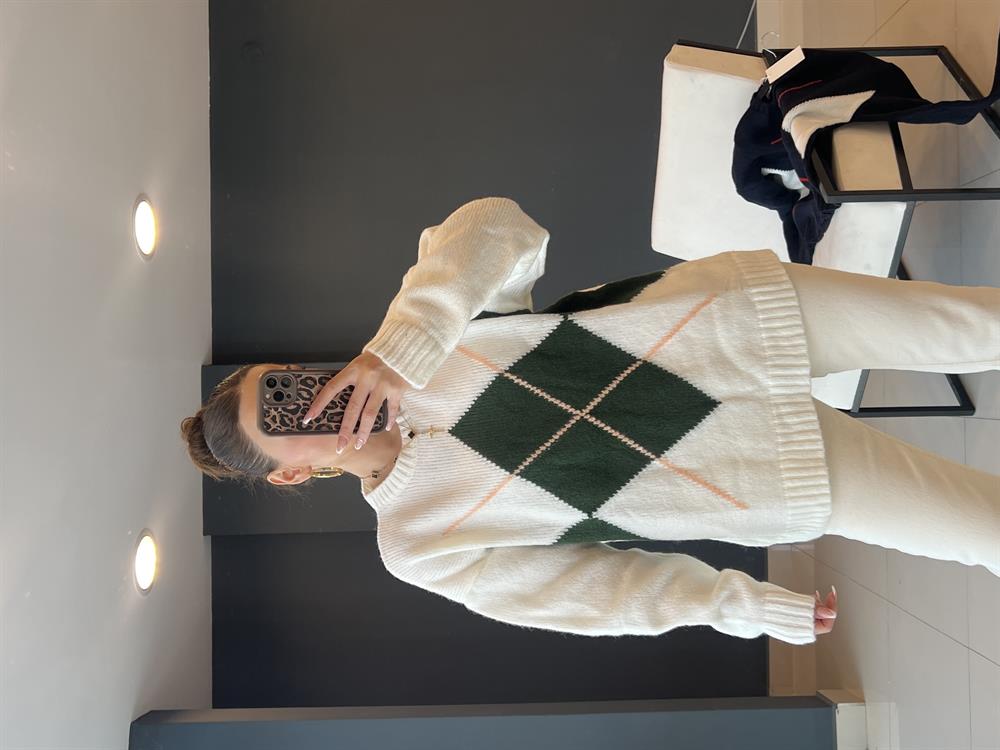 Baklava Desen Ekru Kazak