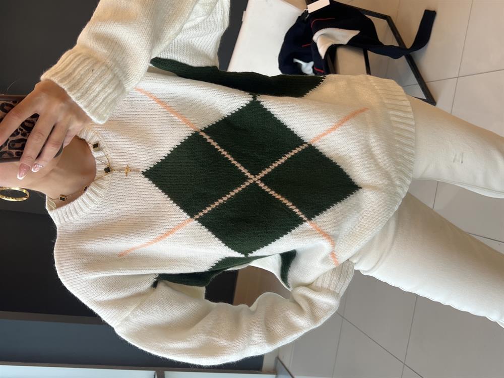 Baklava Desen Ekru Kazak