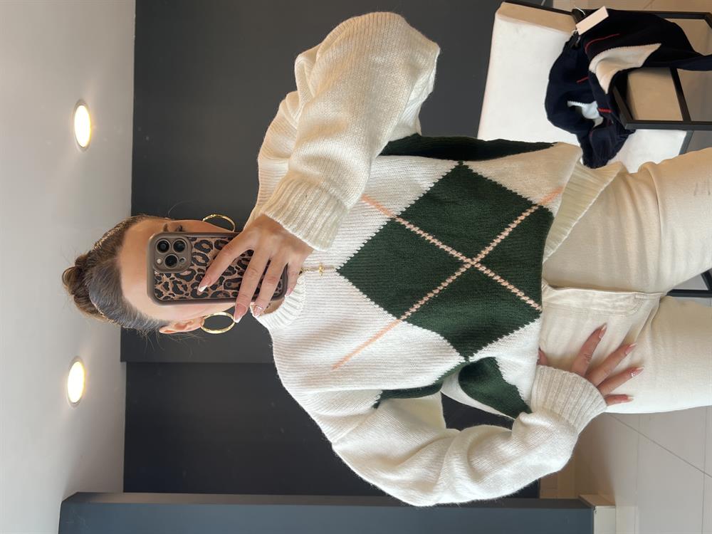 Baklava Desen Ekru Kazak