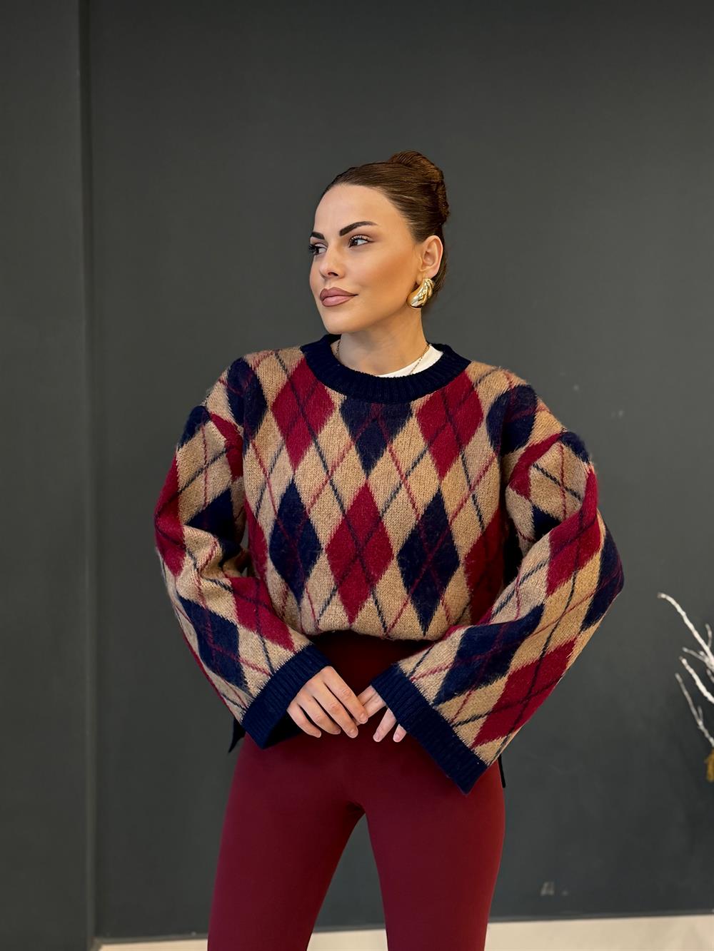 Baklava Desen Kazak Bordo