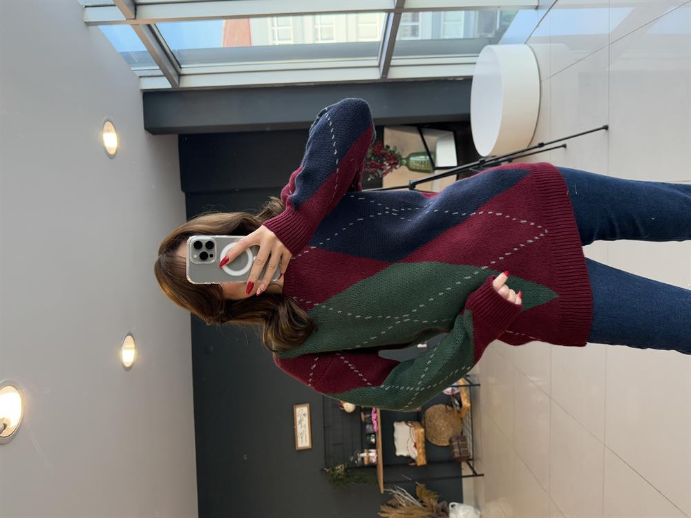 Baklava Desen Kazak Bordo