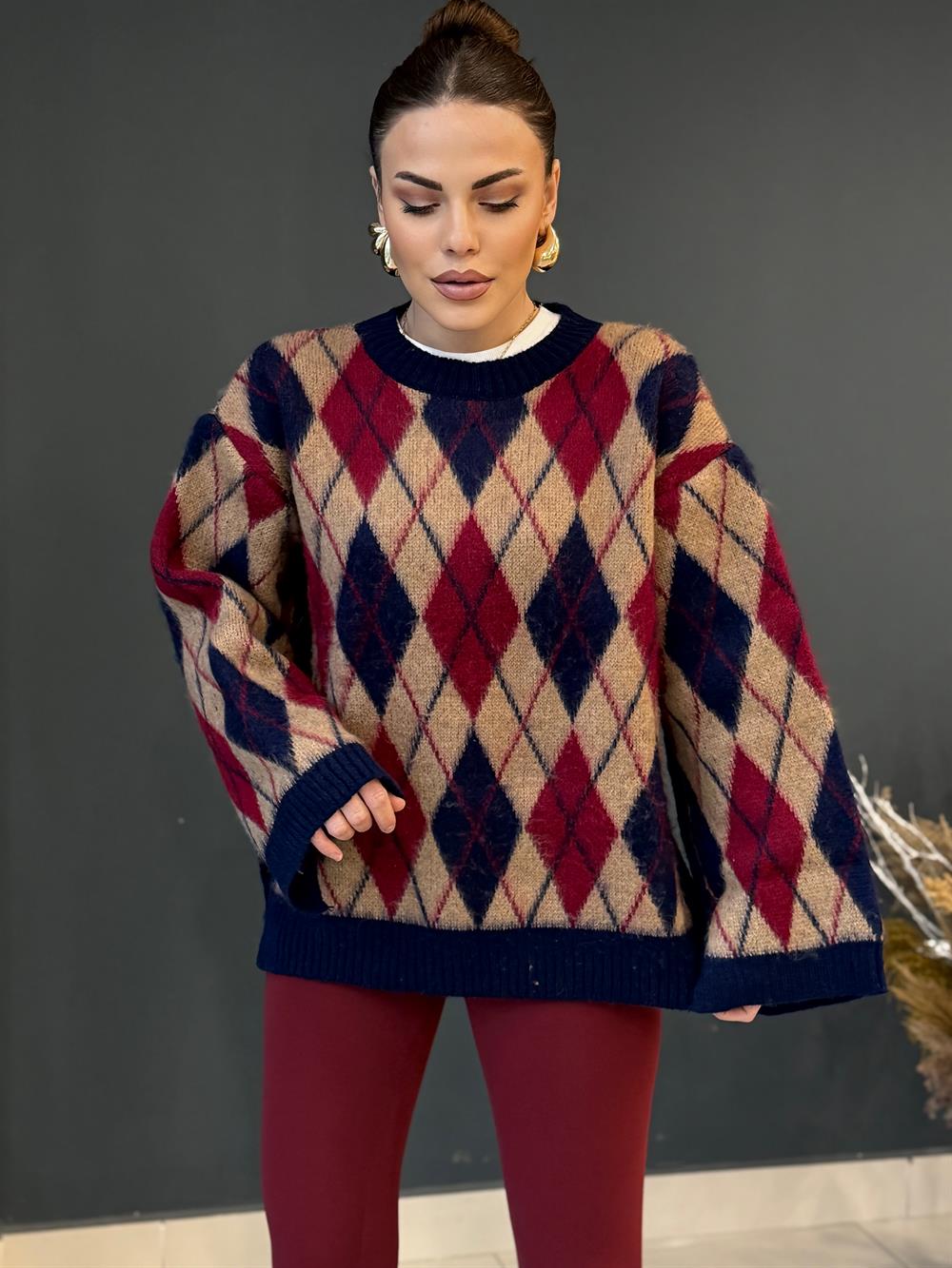 Baklava Desen Kazak Bordo