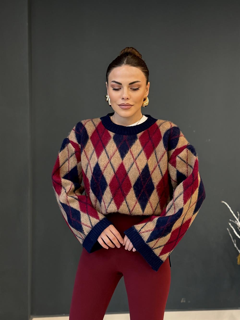 Baklava Desen Kazak Bordo