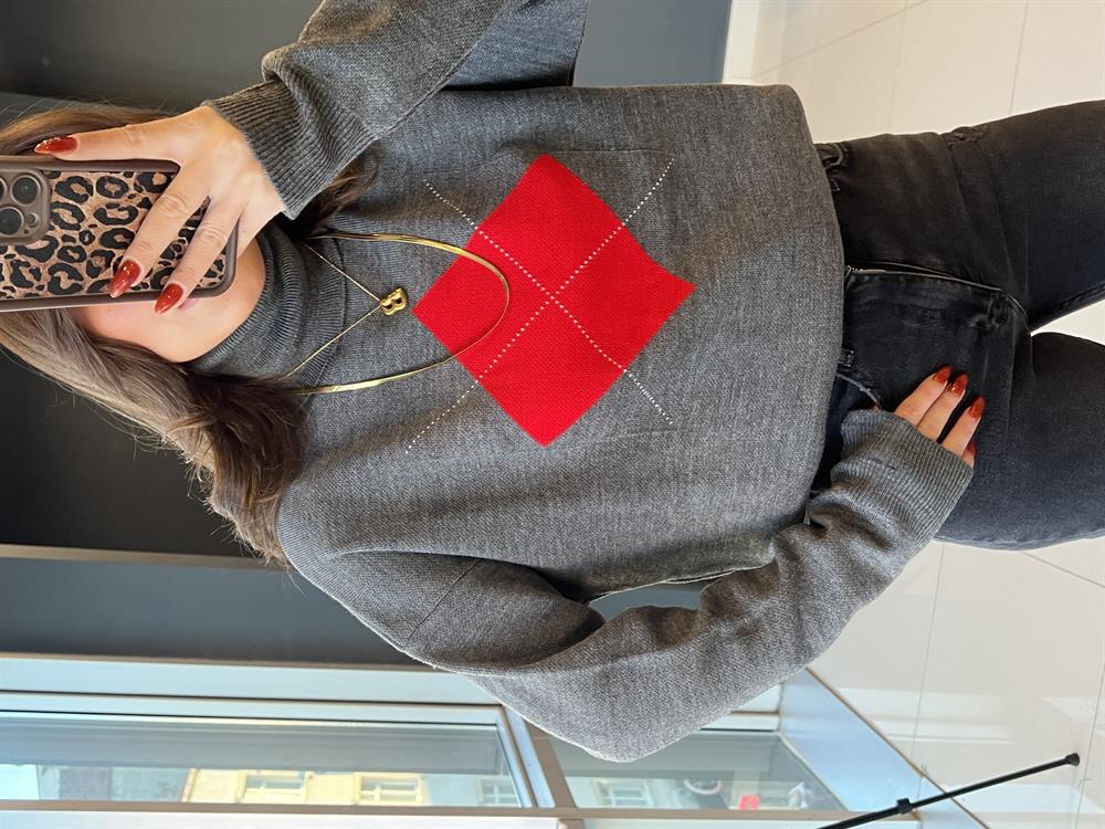 Baklava Desen Kazak Gri̇