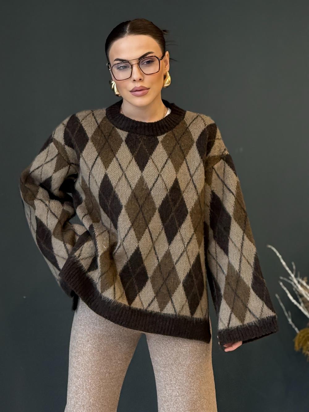 Baklava Desen Kazak Kahve