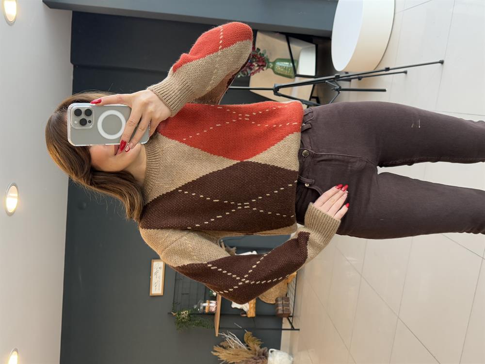 Baklava Desen Kazak Kahve