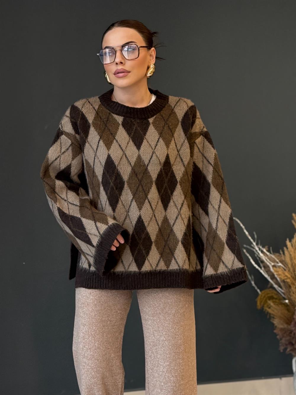 Baklava Desen Kazak Kahve