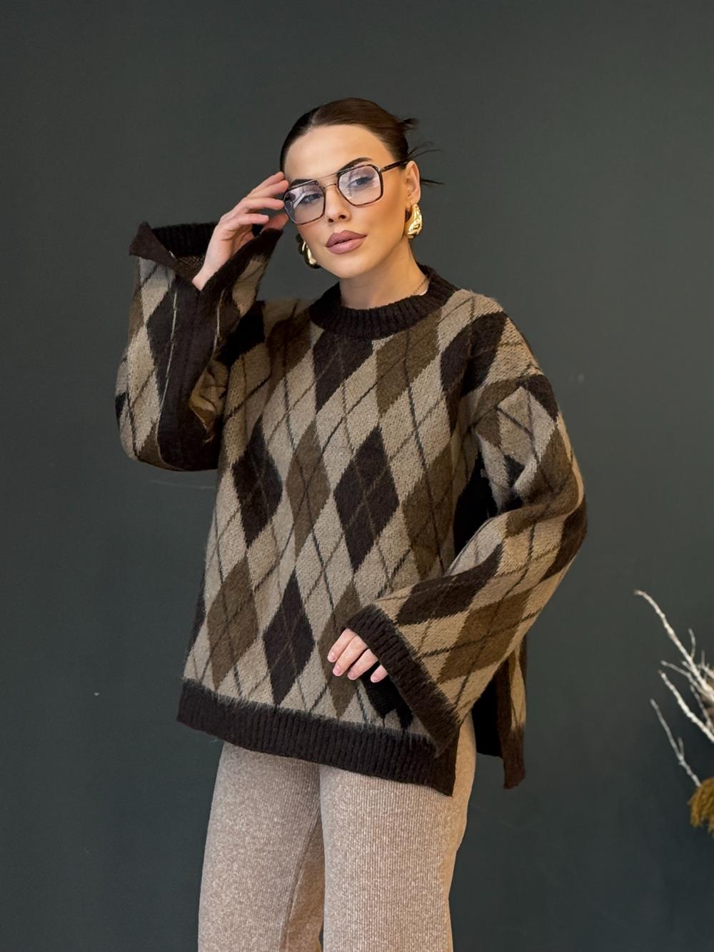 Baklava Desen Kazak Kahve