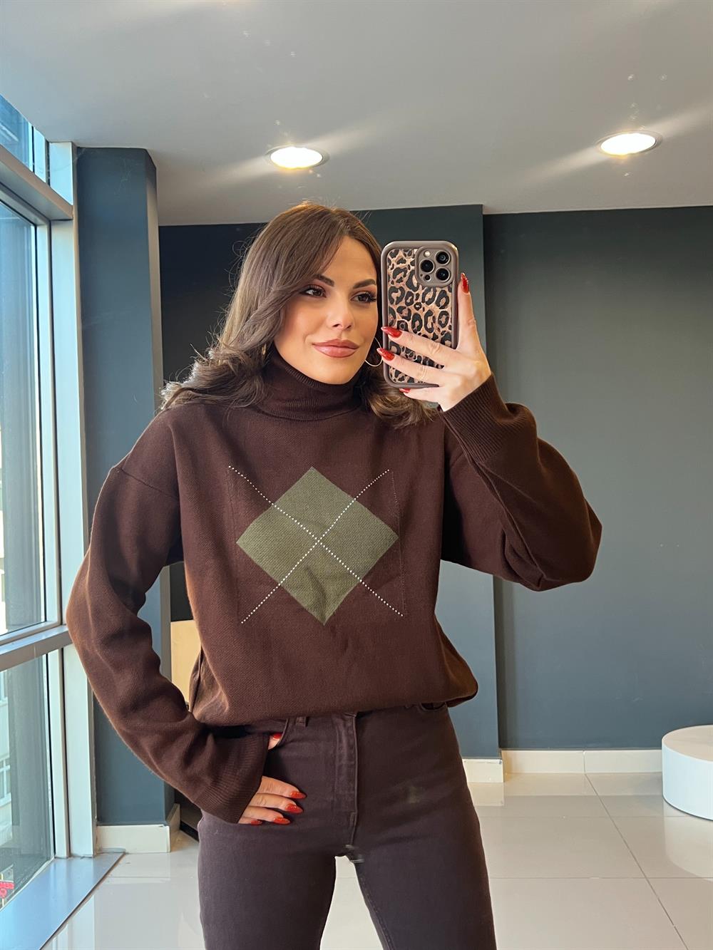 Baklava Desen Kazak Kahve