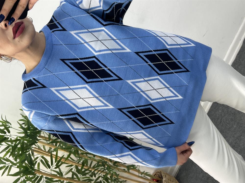 Baklava Desen Kazak Mavi̇