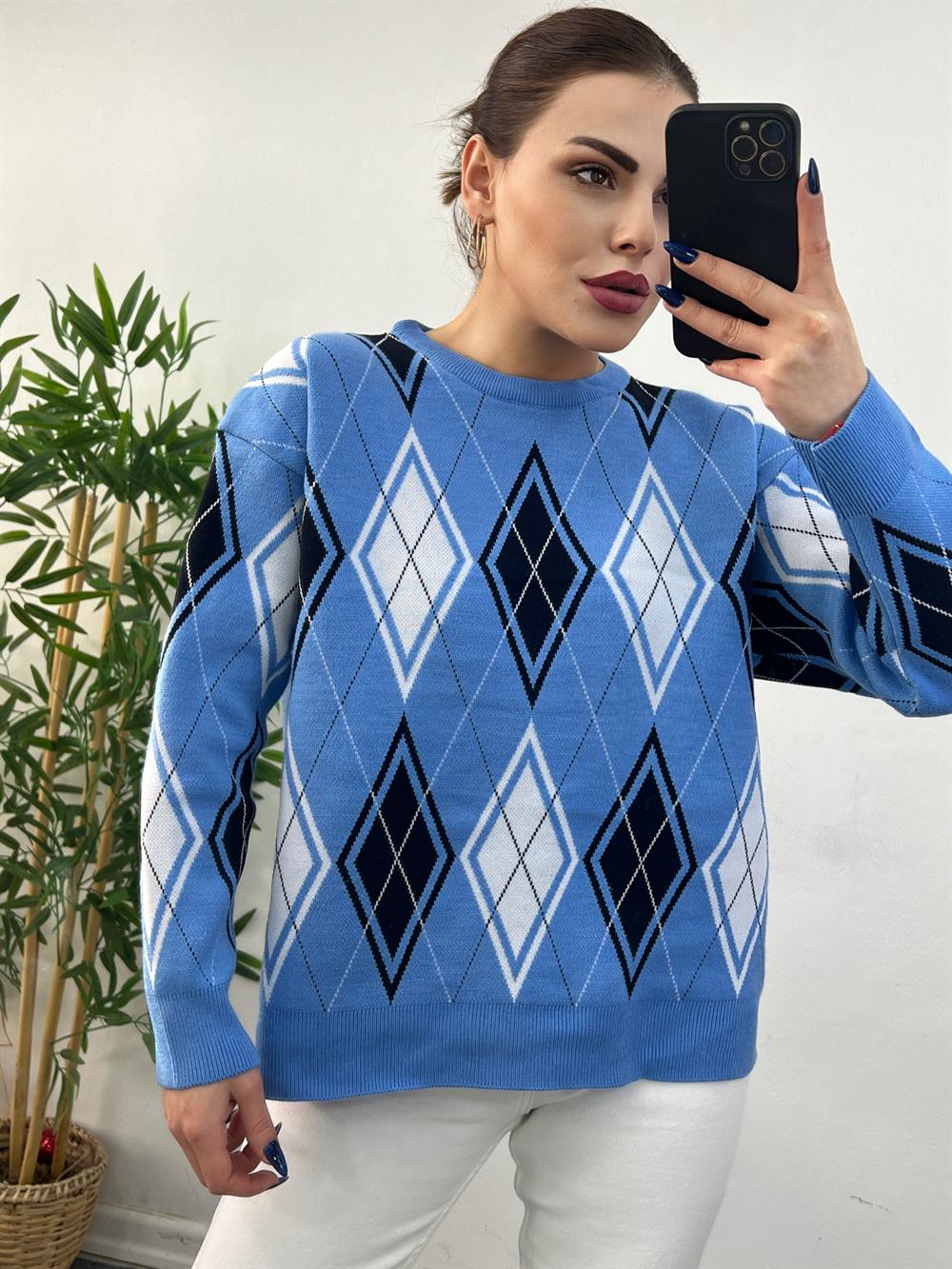 Baklava Desen Kazak Mavi̇