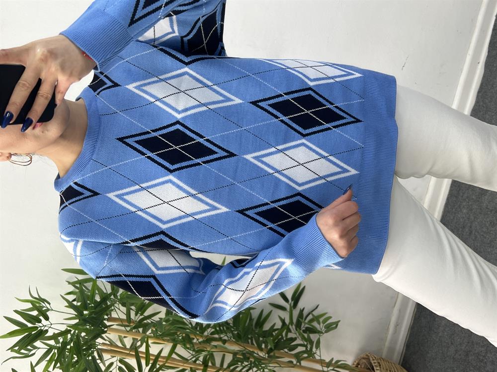 Baklava Desen Kazak Mavi̇